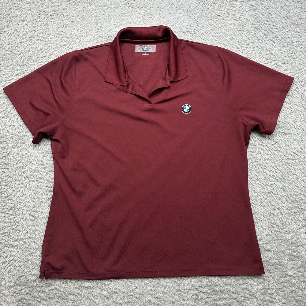 BMW Polo Shirt Womens XL Red Golf Tennis Dri Fit Short Sleeve T-Shirt